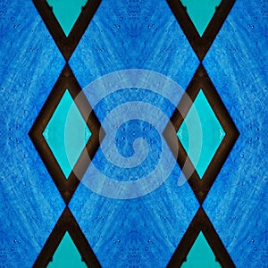 abstract design with stained glass in blue colors, background and texture