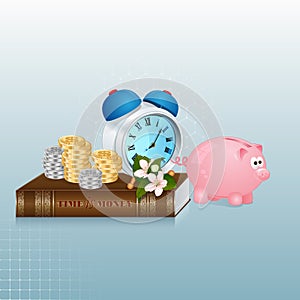 Abstract, design template with clock and money/coins for Time is money concept