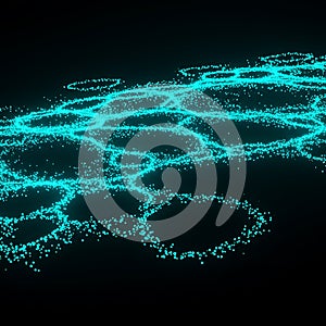 Abstract Design of Turquoise Particles on Black Background