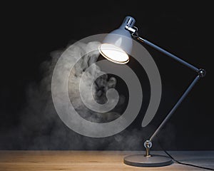 Abstract desk lamp with smoke, dark background