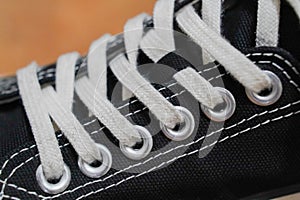 Shoe eyelets and laces details