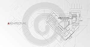 Abstract Detailed Building Scheme On Gray Background, Vector Illustration, Panorama