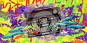 Abstract Detailed Ghetto Blaster Urban Style Hiphop Graffiti Street Art Vector Template