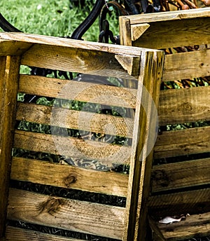 Abstract developed picture of two old ugly empty cheap wooden boxes