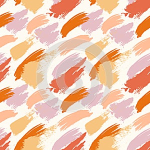 Abstract diagonal brush stroke seamless in peach, orange and rose on sugar color background