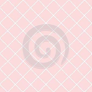 Abstract diagonal checked pattern in pink. Vector seamless repeat of textured lines in a check design.