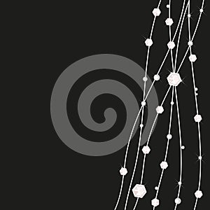 Abstract diamonds and pearls shining decorative black background