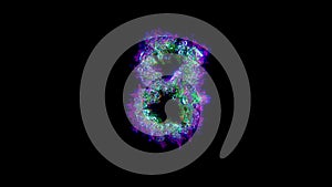 Abstract dichroic font - blue number 8 on black backdrop, isolated - object 3D rendering