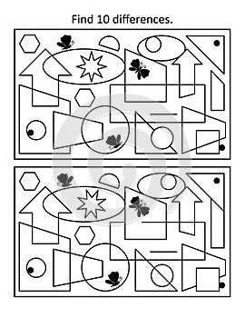 Abstract difference game. Spot 10 differences between two pictures.