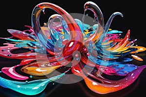 abstract of different colors,transparent paints,liquid glass flows,gems, AI generate