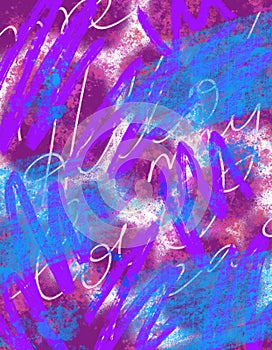 Abstract digital art in blue, purple, pink and white colors with phrase Hello my love