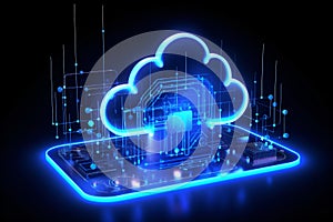 Abstract Digital Art of Cloud Computing and Blue Circuit Boards. Generative AI