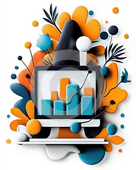 Abstract Digital Art with Colorful Shapes and Data Visualization Elements in Modern Style