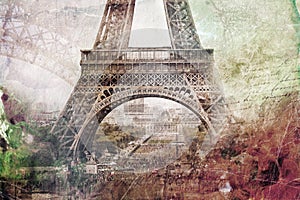 Abstract digital art of Eiffel Tower in Paris. Old paper. Digital art, high resolution, printable on canvas