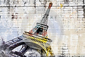 Abstract digital art of Eiffel Tower in Paris. Street art.