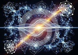 Glowing, wave-like pattern in white and orange, surrounded by