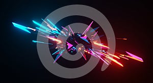 Abstract digital art featuring a dynamic arrangement of sharp, angular shapes in