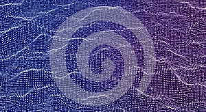 Abstract digital art featuring a dynamic wave pattern composed of numerous small,