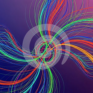 Abstract digital art featuring intertwining, colorful lines on a