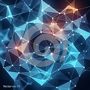 Lines and nodes create a web-like pattern forming a complex geometric