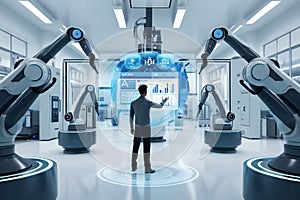 Abstract Digital Art of Futuristic Technology Roboticâ High-Tech Interface with Neon Accents photo