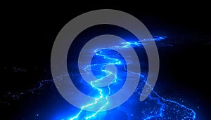 Abstract digital art of a glowing blue energy river
