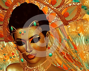 Abstract digital art of mysterious Indian or Asian fantasy woman.