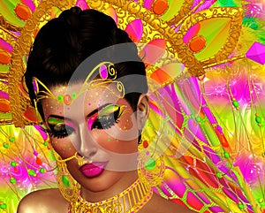 Abstract digital art of mysterious Indian or Asian fantasy woman.