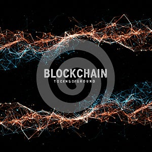 Abstract digital artwork depicting blockchain technology features dynamic,