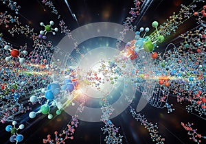 Abstract digital artwork depicting a complex molecular structure.