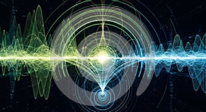 Abstract digital artwork depicting waveforms and light patterns in a