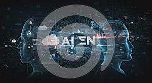 AI Brain Network and Human Head Silhouette