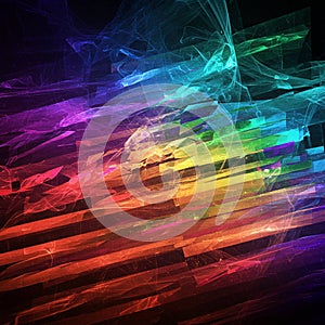 Abstract digital artwork displaying a dynamic array of overlapping geometric shapes