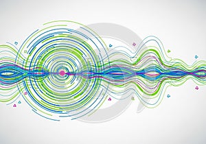 Abstract digital artwork features concentric circles and wavy lines