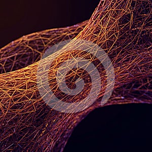 Abstract digital artwork features an intricate network of interconnected lines forming