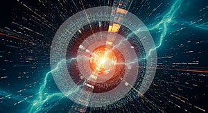 Abstract Digital Art Depicting a Tunnel of Light and Data with Electric Blue Energy image