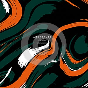 Abstract digital artwork featuring bold, sweeping brushstrokes in orange, dark teal,