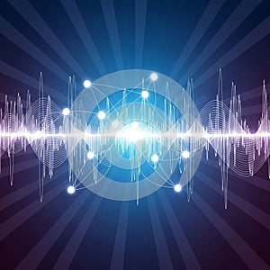 Abstract digital artwork featuring a complex network of white lines and nodes