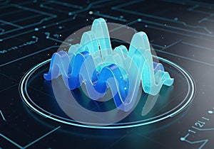 Abstract digital artwork featuring a 3D wave pattern in blue and