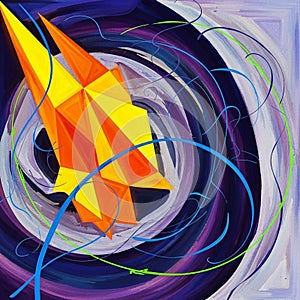 Abstract digital artwork featuring a dynamic composition of a