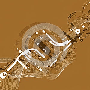 Abstract digital artwork featuring a dynamic composition of white and dark brown