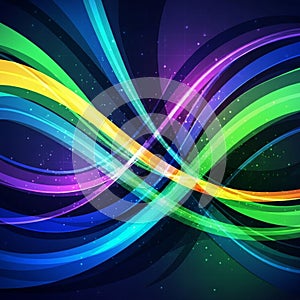 In bright shades of blue green yellow and purple set against