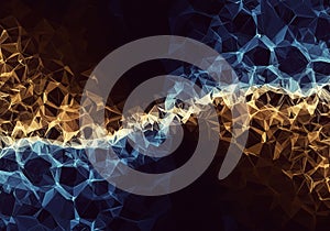 Abstract digital artwork featuring a dynamic, polygonal mesh