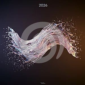 Abstract digital artwork featuring a dynamic, translucent wave-like form. The fluid