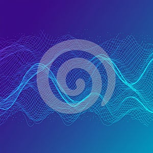 Abstract digital artwork featuring dynamic undulating waveforms on a blue-to-purple