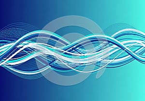 Abstract digital artwork featuring a dynamic wave pattern with