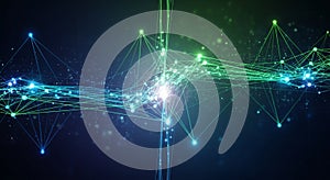 An abstract digital artwork featuring interconnected points and lines creating a web-like structure.