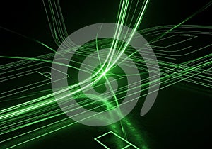 Abstract digital artwork featuring intersecting green