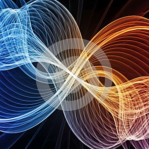 Abstract digital artwork featuring intertwining wave like patterns
