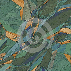 Abstract digital artwork featuring an intricate pattern of sharp, angular shapes in